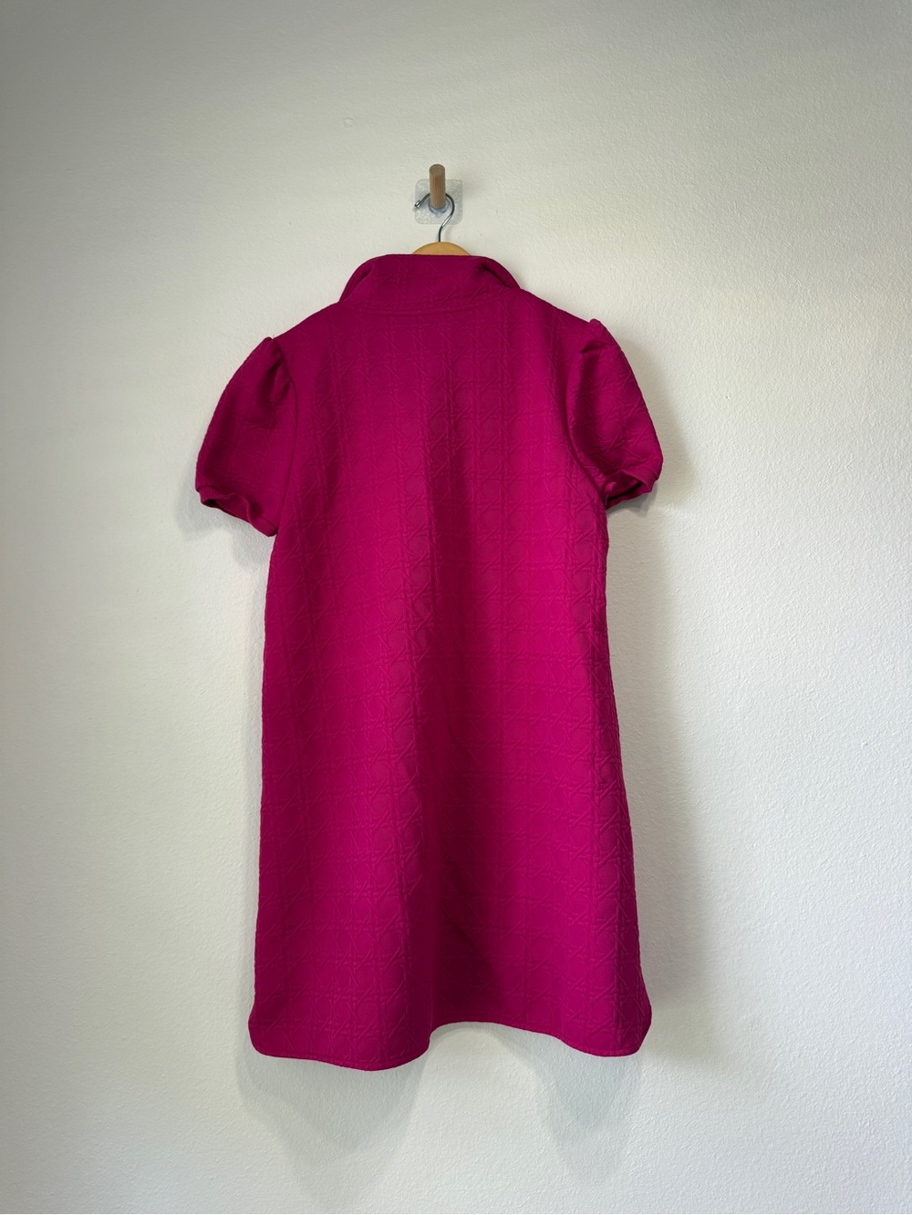 SSYS The Label Hot Pink Textured Puff Sleeve Quarter Zip Mini Dress Size S - Picture 5 of 6